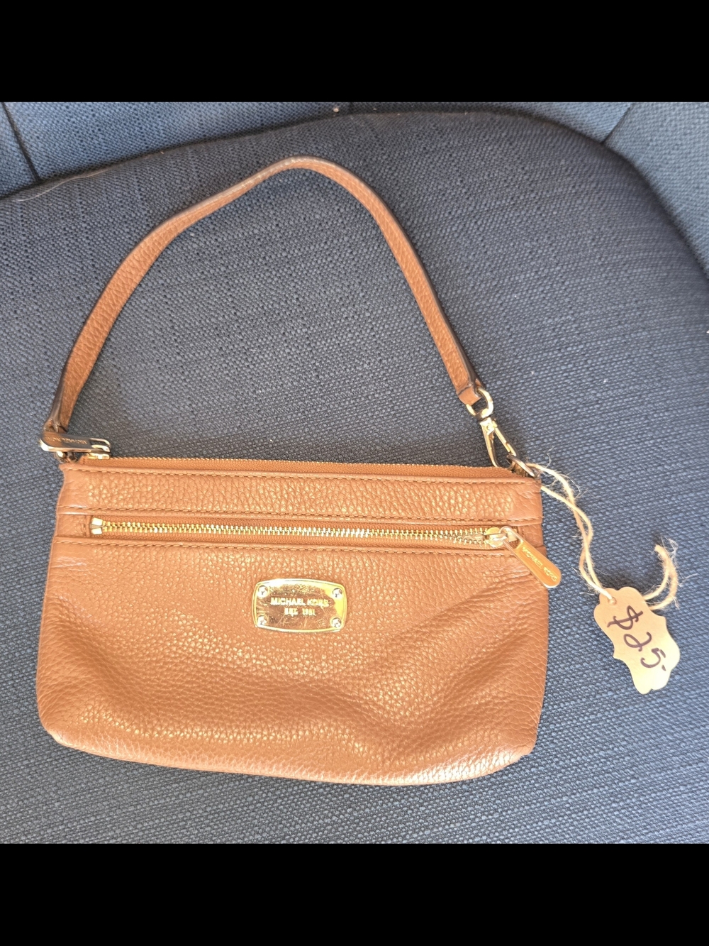 Michael Kors Cognac Pebbled Leather Wristlet with Gold Hardware